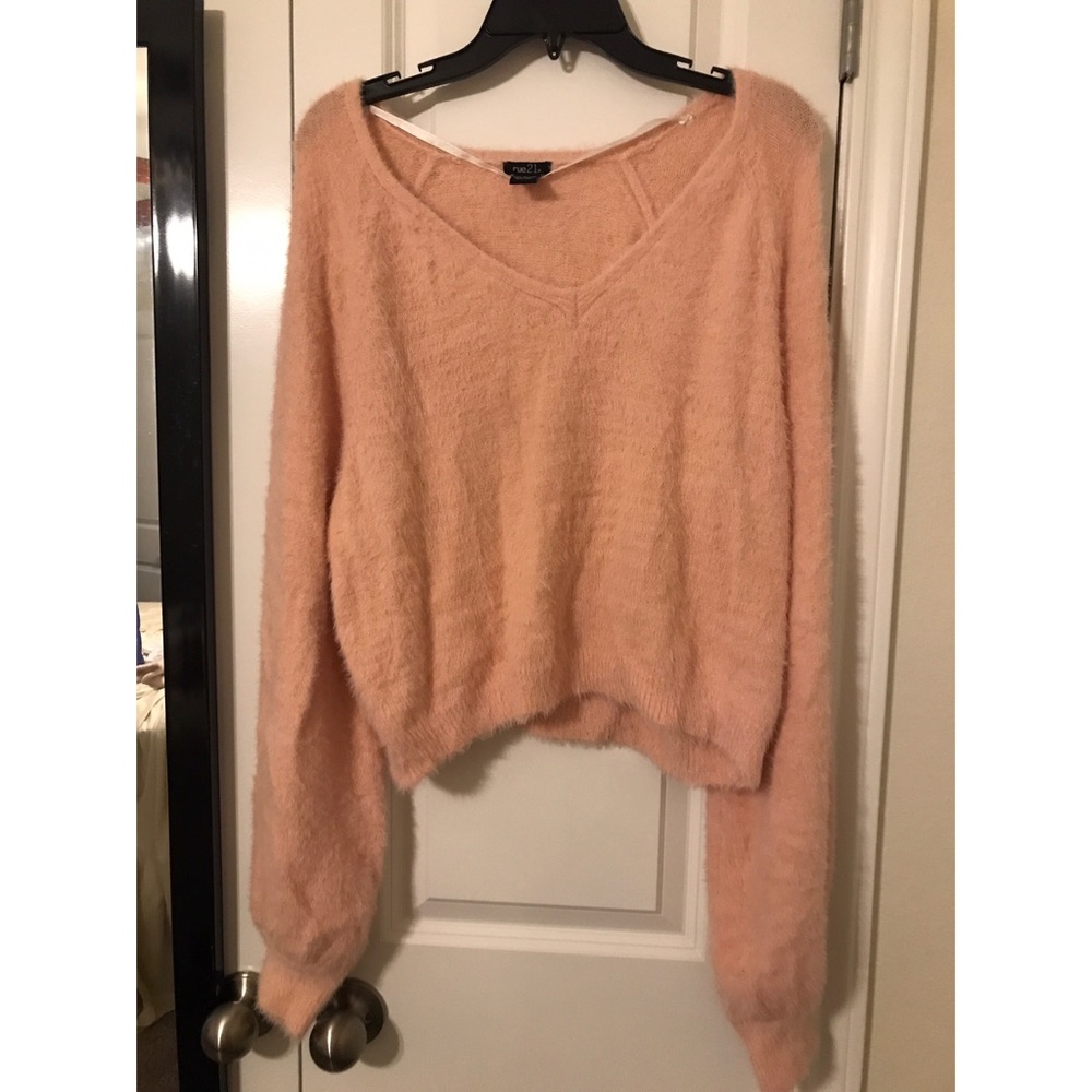 Pink V Neck Crop Sweater